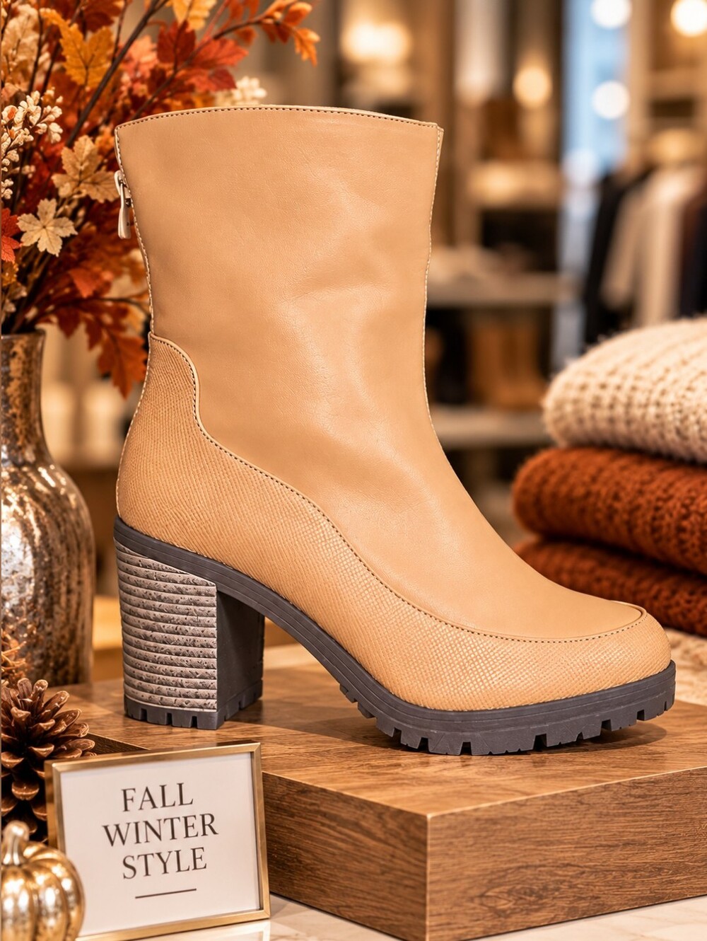 Onmysky Women’s Chunky Heel Ankle Boots – Water/Slip Resistant – NIB